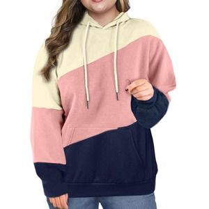 PINK BLACK CREAM COLOR BLOCK KANGAROO POCKET HOODIE SIZE 1X